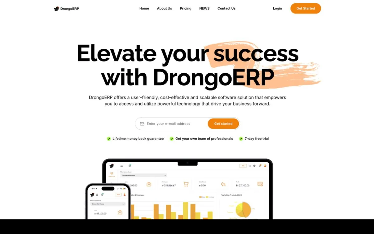 Screenshot of the DrongoERP website