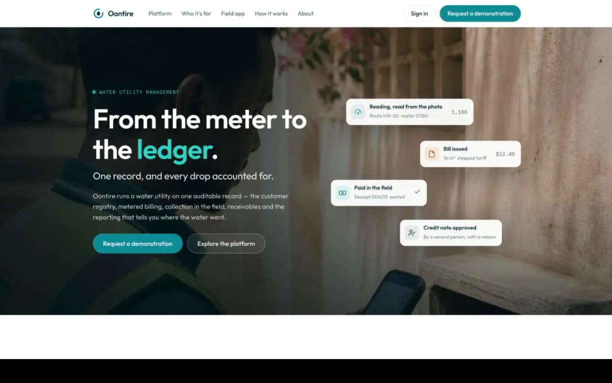 Screenshot of the Oontire website