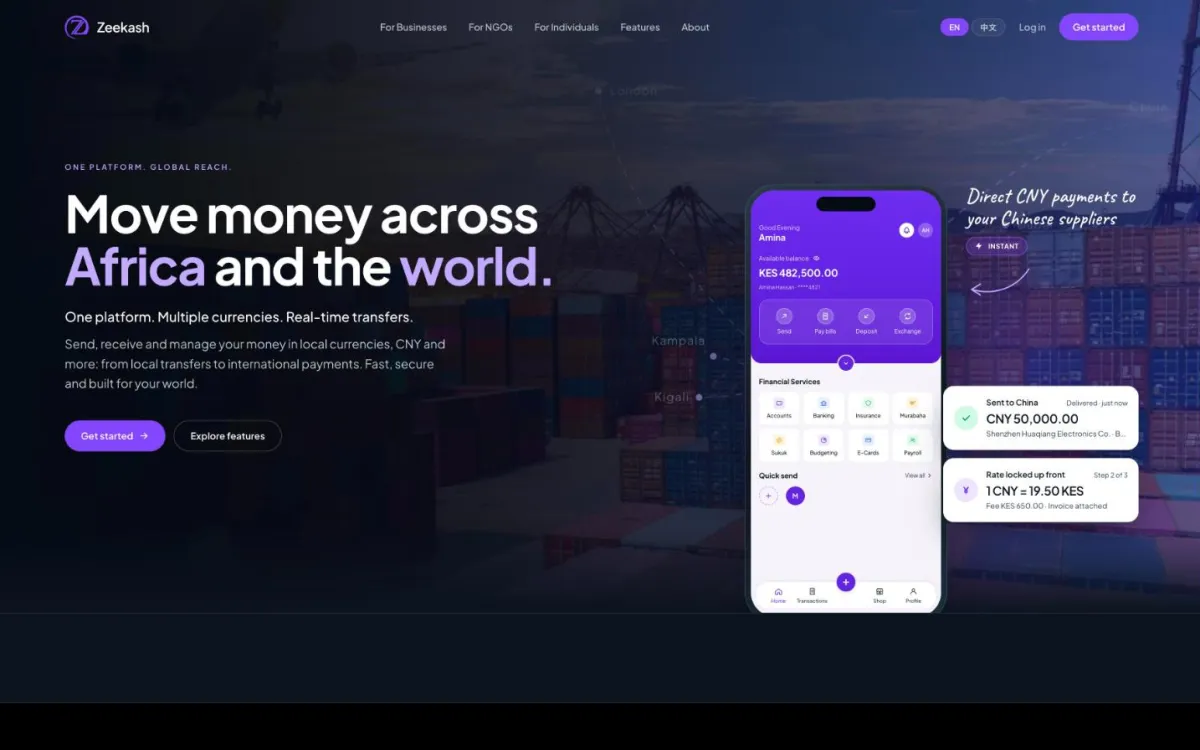 Screenshot of the Zeekash website